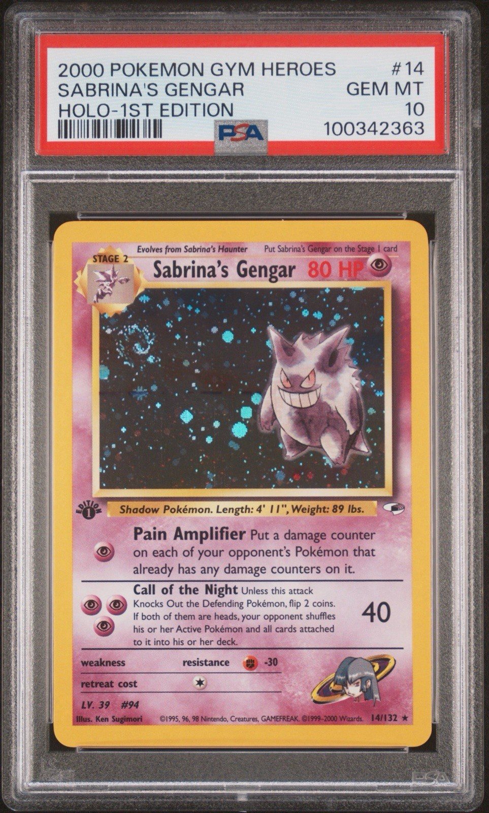Sabrina's Gengar 1st Edition Holo 2000 Gym Heroes PSA 10 SWIRL 🔮👻 POP - 114 – Photo 1