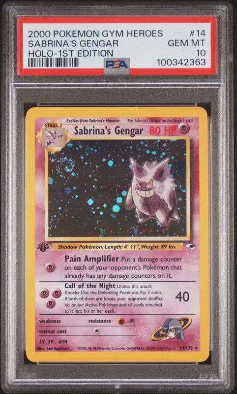 Sabrina's Gengar 1st Edition Holo 2000 Gym Heroes PSA 10 SWIRL 🔮👻 POP - 114