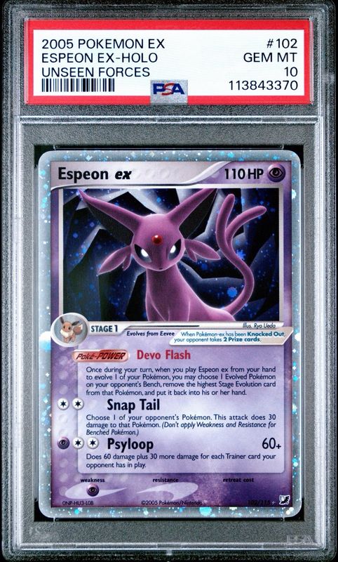 Espeon EX Holo 2005 EX Unseen Forces PSA 10  🐈‍⬛🔮  POP - 45  Pokemon